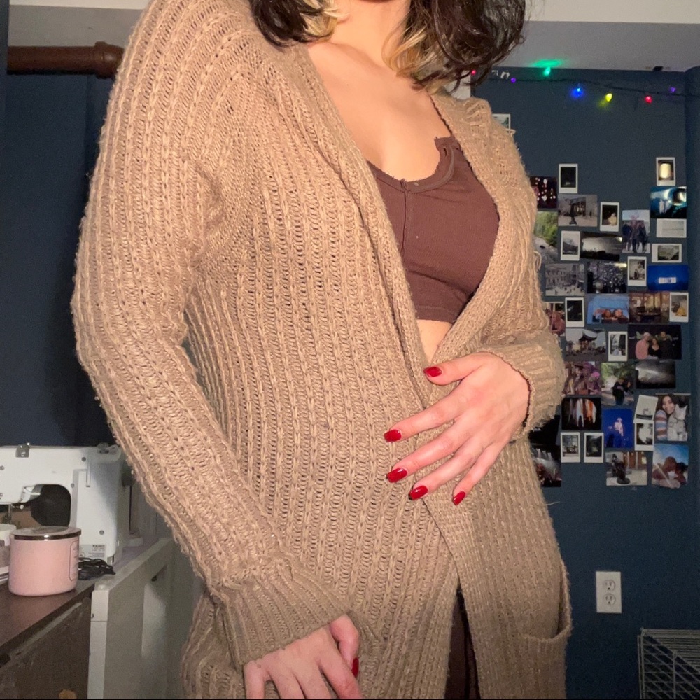 Forever 21 Tan Cardigan with Two Pockets